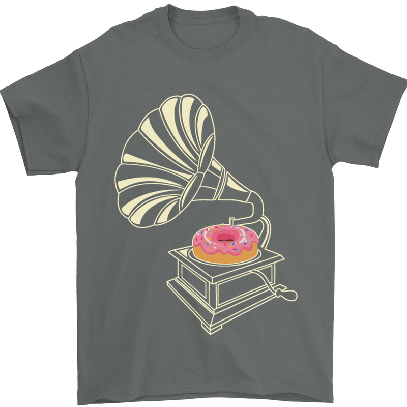 Gramophone Donut Music DJ Vinyl Funny Mens T-Shirt Cotton Gildan Charcoal