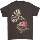 Gramophone Donut Music DJ Vinyl Funny Mens T-Shirt Cotton Gildan Dark Chocolate