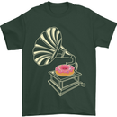 Gramophone Donut Music DJ Vinyl Funny Mens T-Shirt Cotton Gildan Forest Green