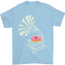 Gramophone Donut Music DJ Vinyl Funny Mens T-Shirt Cotton Gildan Light Blue