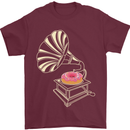 Gramophone Donut Music DJ Vinyl Funny Mens T-Shirt Cotton Gildan Maroon