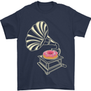 Gramophone Donut Music DJ Vinyl Funny Mens T-Shirt Cotton Gildan Navy Blue