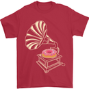 Gramophone Donut Music DJ Vinyl Funny Mens T-Shirt Cotton Gildan Red