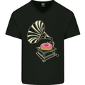 Gramophone Donut Music DJ Vinyl Funny Mens V-Neck Cotton T-Shirt Black