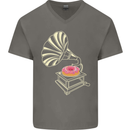 Gramophone Donut Music DJ Vinyl Funny Mens V-Neck Cotton T-Shirt Charcoal