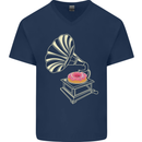Gramophone Donut Music DJ Vinyl Funny Mens V-Neck Cotton T-Shirt Navy Blue