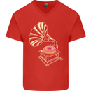 Gramophone Donut Music DJ Vinyl Funny Mens V-Neck Cotton T-Shirt Red
