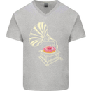 Gramophone Donut Music DJ Vinyl Funny Mens V-Neck Cotton T-Shirt Sports Grey