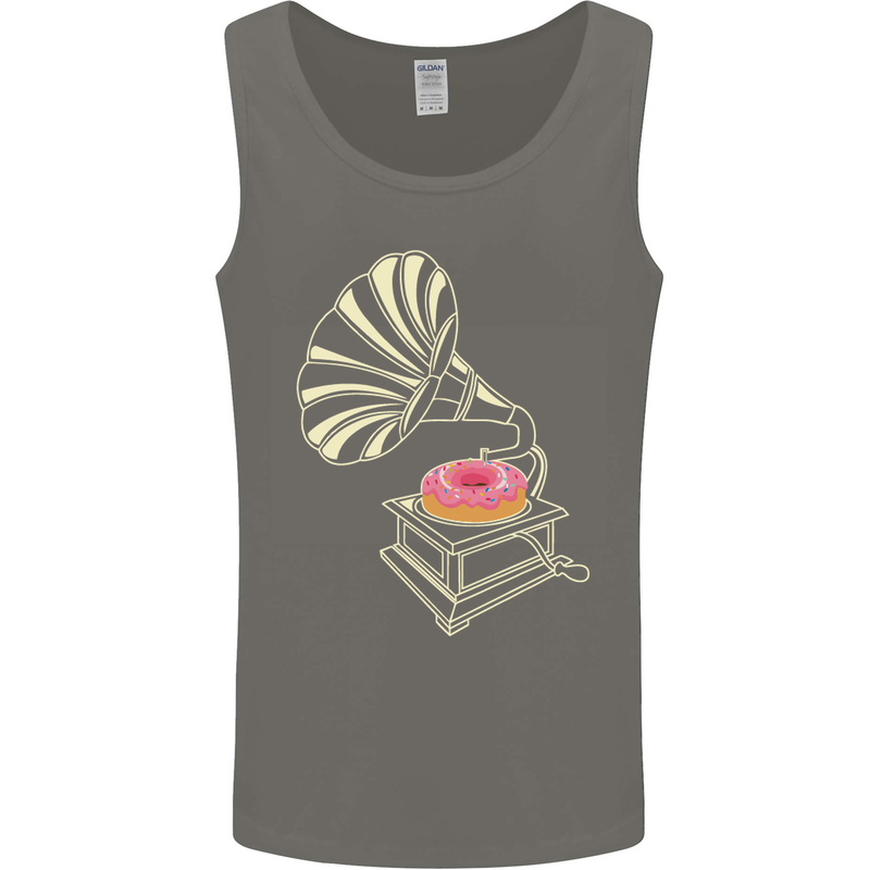 Gramophone Donut Music DJ Vinyl Funny Mens Vest Tank Top Charcoal