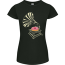 Gramophone Donut Music DJ Vinyl Funny Womens Petite Cut T-Shirt Black