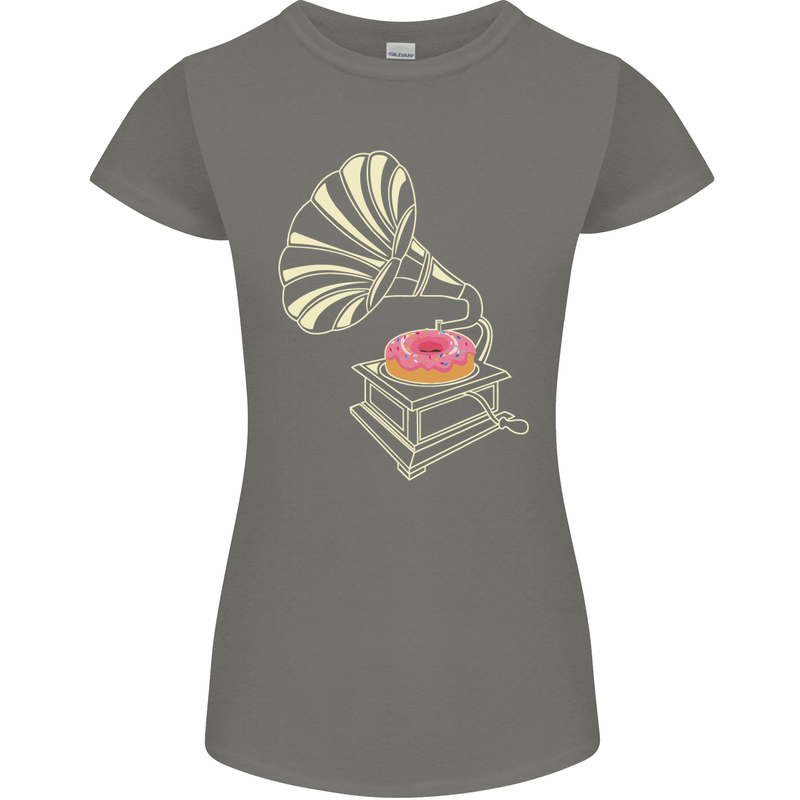 Gramophone Donut Music DJ Vinyl Funny Womens Petite Cut T-Shirt Charcoal
