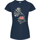 Gramophone Donut Music DJ Vinyl Funny Womens Petite Cut T-Shirt Navy Blue