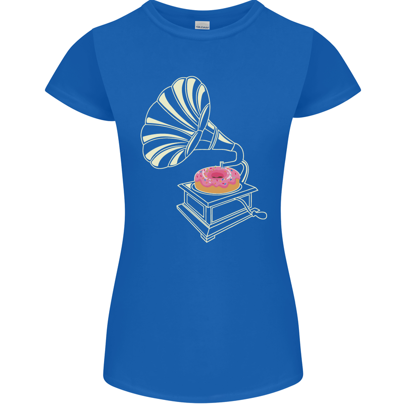Gramophone Donut Music DJ Vinyl Funny Womens Petite Cut T-Shirt Royal Blue