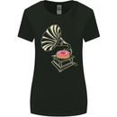 Gramophone Donut Music DJ Vinyl Funny Womens Wider Cut T-Shirt Black