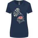 Gramophone Donut Music DJ Vinyl Funny Womens Wider Cut T-Shirt Navy Blue