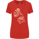 Gramophone Donut Music DJ Vinyl Funny Womens Wider Cut T-Shirt Red