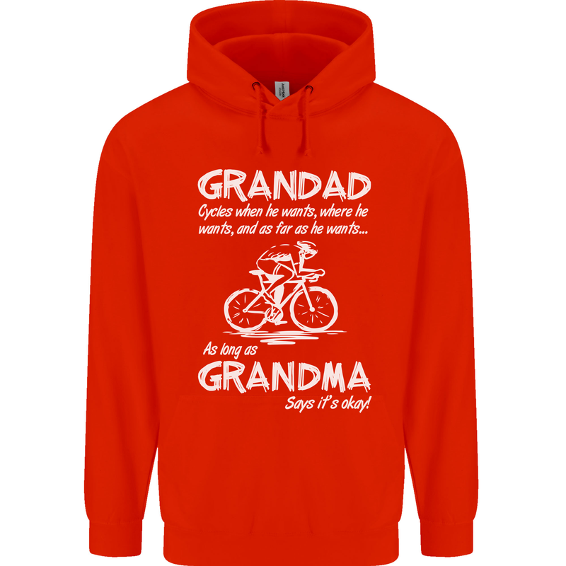 Grandad Cycles When He Wants Cycling Bike Childrens Kids Hoodie Bright Red