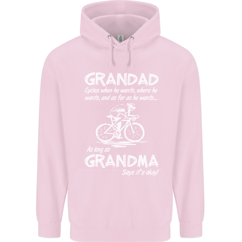 Grandad Cycles When He Wants Cycling Bike Childrens Kids Hoodie Light Pink