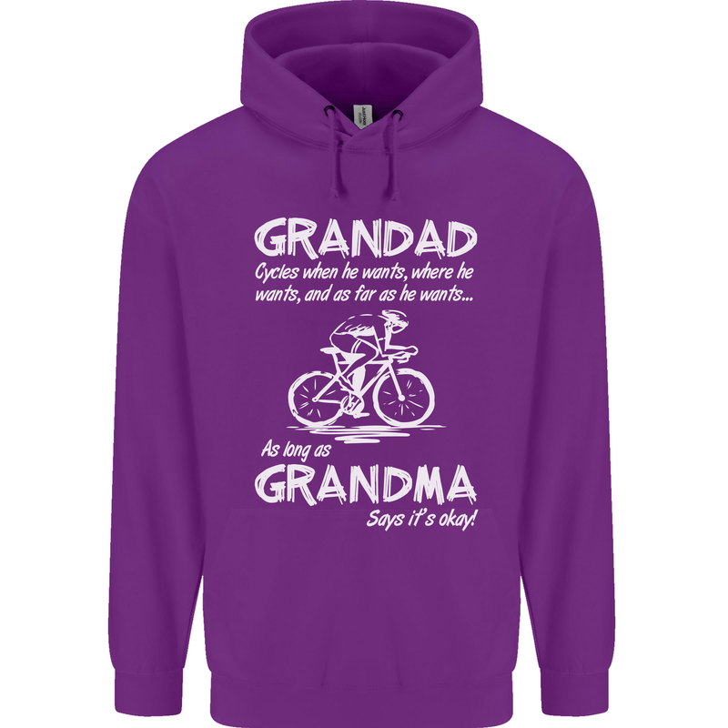 Grandad Cycles When He Wants Cycling Bike Childrens Kids Hoodie Purple