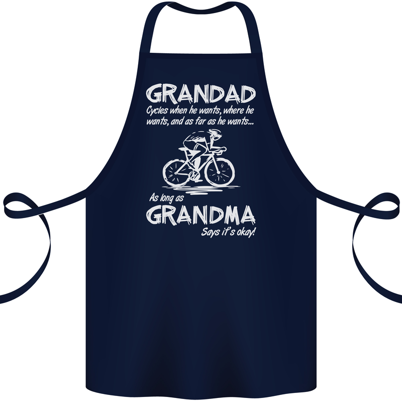 Grandad Cycles When He Wants Cycling Bike Cotton Apron 100% Organic Navy Blue