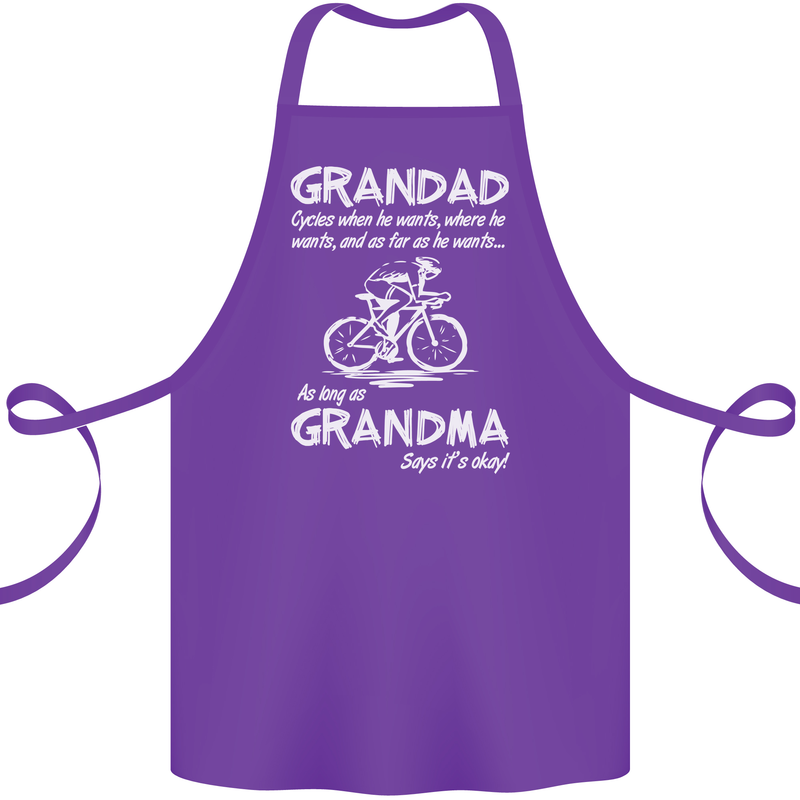 Grandad Cycles When He Wants Cycling Bike Cotton Apron 100% Organic Purple