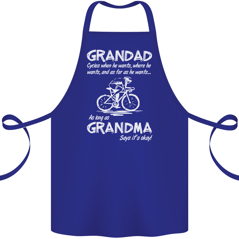 Grandad Cycles When He Wants Cycling Bike Cotton Apron 100% Organic Royal Blue