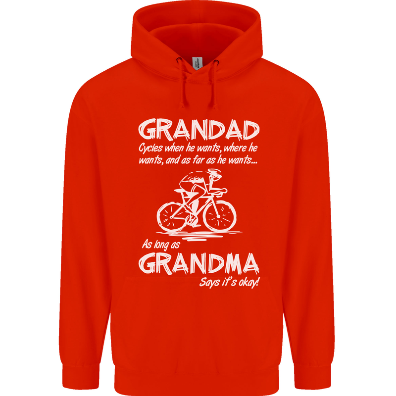 Grandad Cycles When He Wants Cycling Bike Mens 80% Cotton Hoodie Bright Red