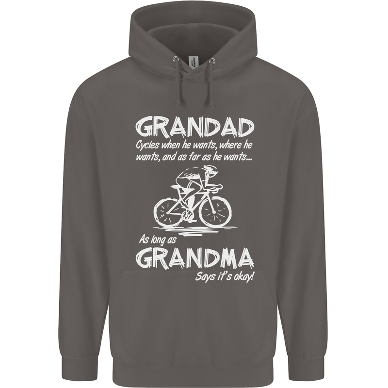 Grandad Cycles When He Wants Cycling Bike Mens 80% Cotton Hoodie Charcoal