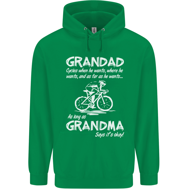 Grandad Cycles When He Wants Cycling Bike Mens 80% Cotton Hoodie Irish Green