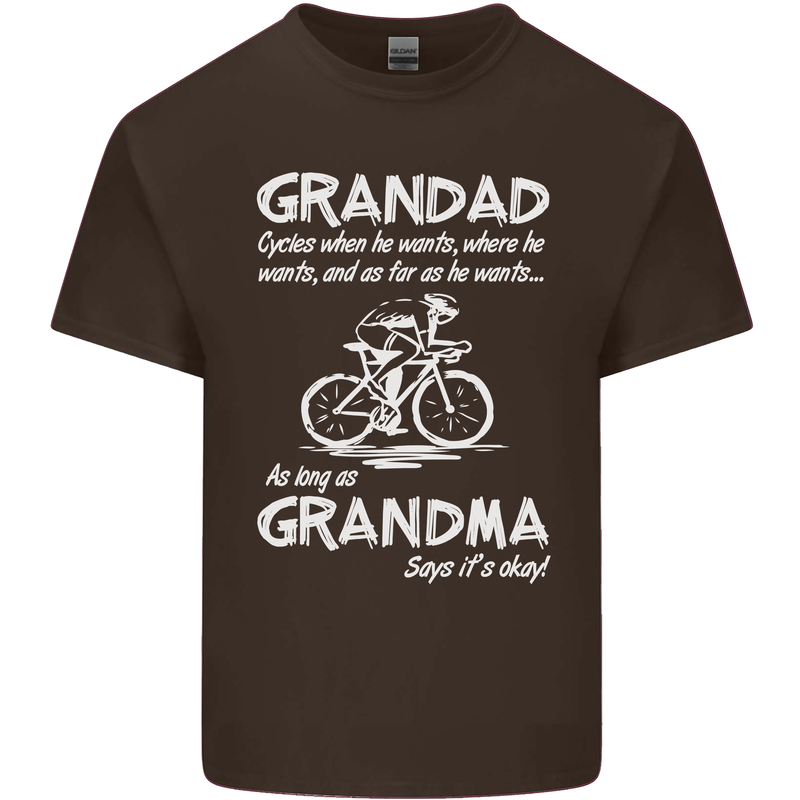 Grandad Cycles When He Wants Cycling Bike Mens Cotton T-Shirt Tee Top Dark Chocolate
