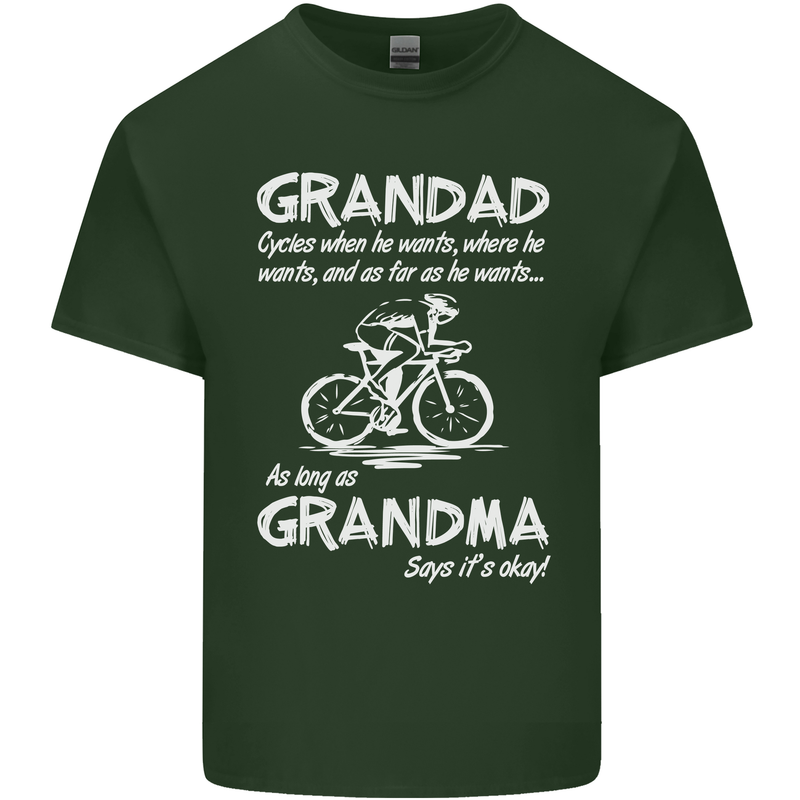 Grandad Cycles When He Wants Cycling Bike Mens Cotton T-Shirt Tee Top Forest Green