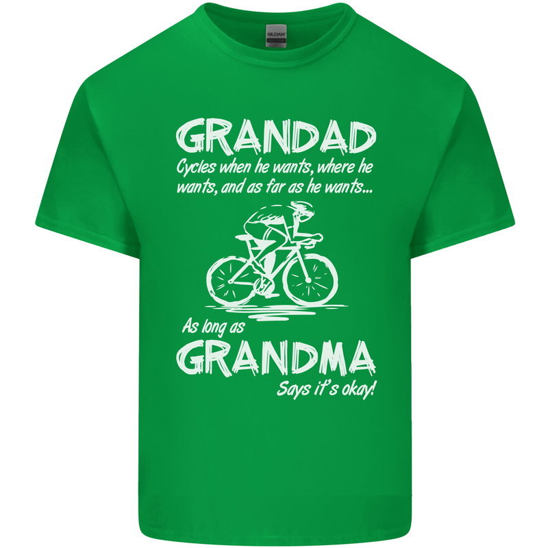 Grandad Cycles When He Wants Cycling Bike Mens Cotton T-Shirt Tee Top Irish Green