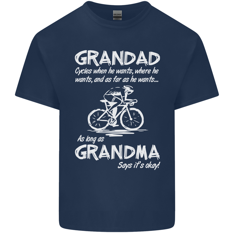 Grandad Cycles When He Wants Cycling Bike Mens Cotton T-Shirt Tee Top Navy Blue
