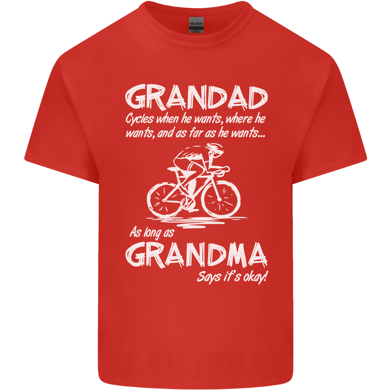 Grandad Cycles When He Wants Cycling Bike Mens Cotton T-Shirt Tee Top Red