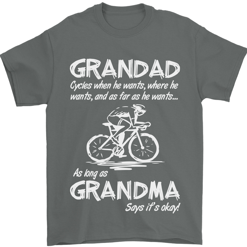 Grandad Cycles When He Wants Cycling Bike Mens T-Shirt Cotton Gildan Charcoal