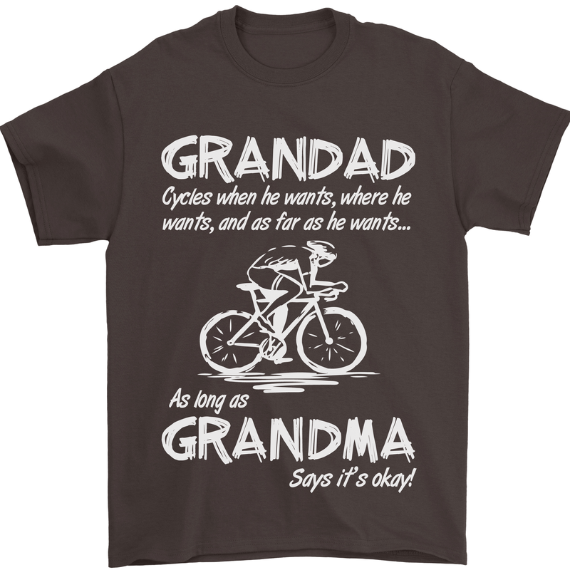 Grandad Cycles When He Wants Cycling Bike Mens T-Shirt Cotton Gildan Dark Chocolate