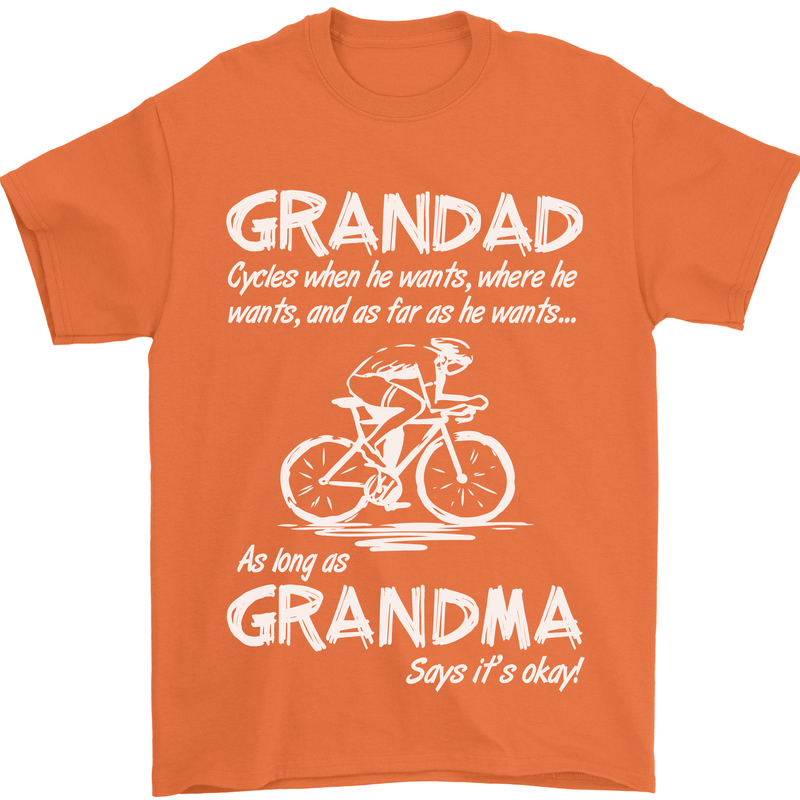 Grandad Cycles When He Wants Cycling Bike Mens T-Shirt Cotton Gildan Orange