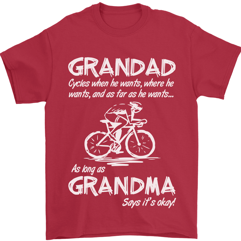 Grandad Cycles When He Wants Cycling Bike Mens T-Shirt Cotton Gildan Red
