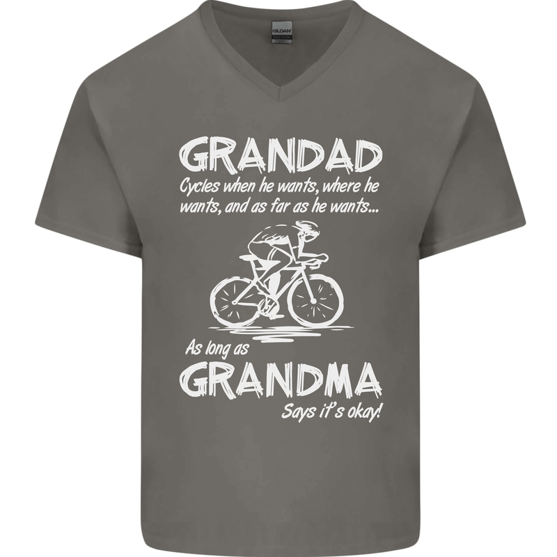 Grandad Cycles When He Wants Cycling Bike Mens V-Neck Cotton T-Shirt Charcoal