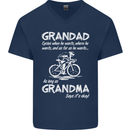 Grandad Cycles When He Wants Cycling Bike Mens V-Neck Cotton T-Shirt Navy Blue