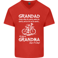Grandad Cycles When He Wants Cycling Bike Mens V-Neck Cotton T-Shirt Red