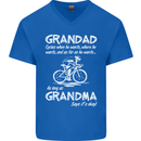 Grandad Cycles When He Wants Cycling Bike Mens V-Neck Cotton T-Shirt Royal Blue