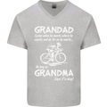 Grandad Cycles When He Wants Cycling Bike Mens V-Neck Cotton T-Shirt Sports Grey