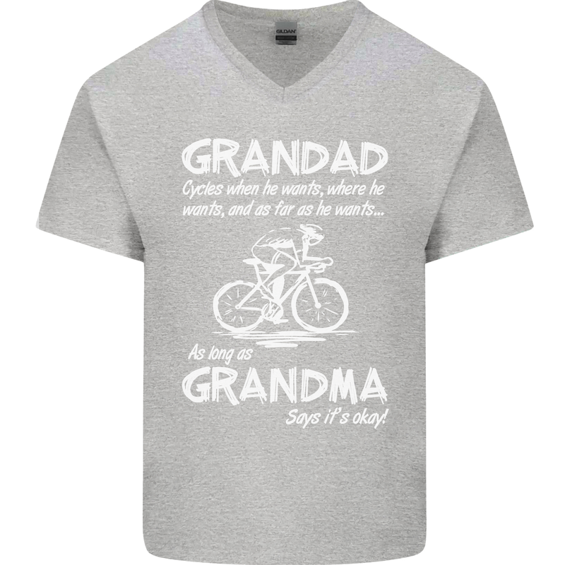 Grandad Cycles When He Wants Cycling Bike Mens V-Neck Cotton T-Shirt Sports Grey