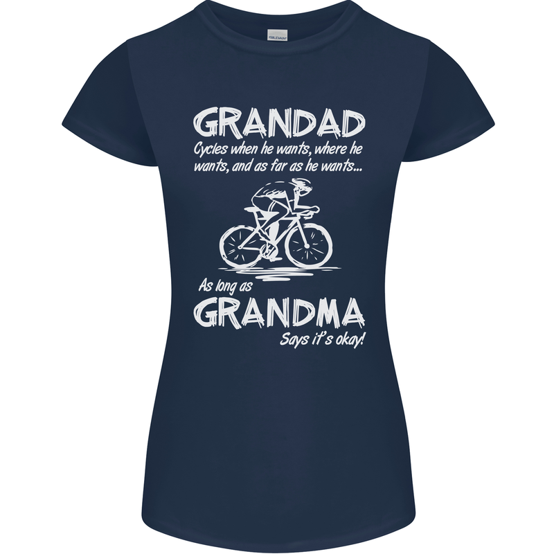 Grandad Cycles When He Wants Cycling Bike Womens Petite Cut T-Shirt Navy Blue