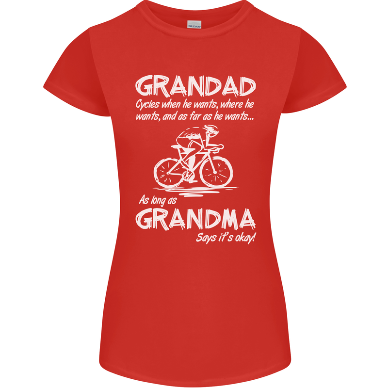 Grandad Cycles When He Wants Cycling Bike Womens Petite Cut T-Shirt Red