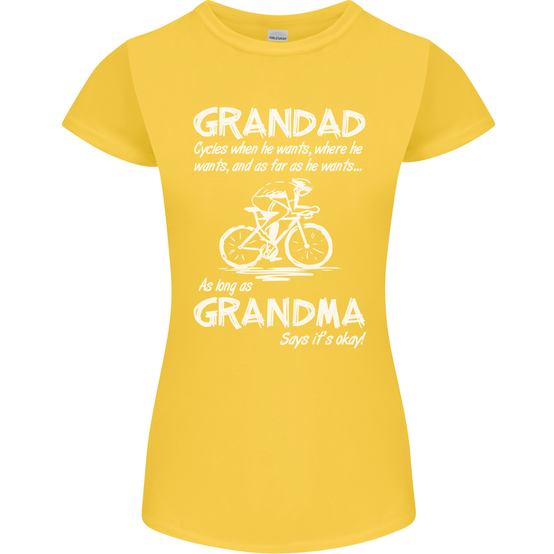 Grandad Cycles When He Wants Cycling Bike Womens Petite Cut T-Shirt Yellow