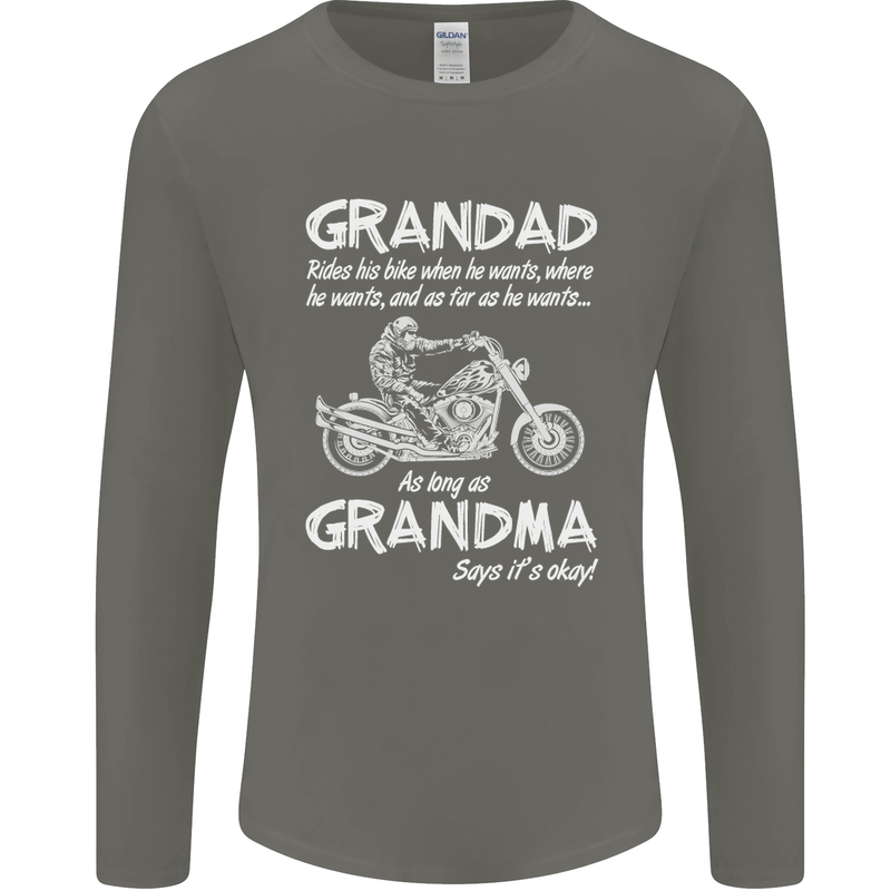 Grandad Grandma Biker Motorcycle Motorbike Mens Long Sleeve T-Shirt Charcoal