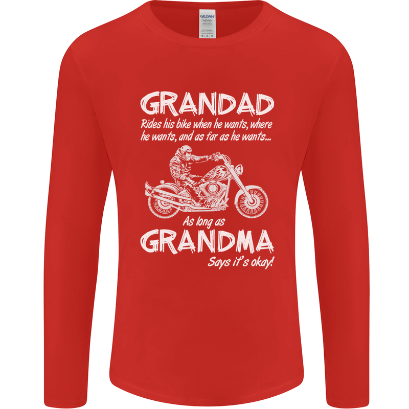 Grandad Grandma Biker Motorcycle Motorbike Mens Long Sleeve T-Shirt Red
