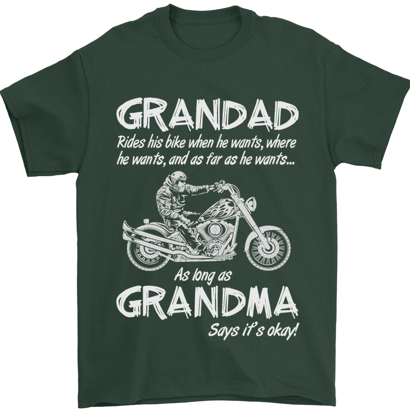 Grandad Grandma Biker Motorcycle Motorbike Mens T-Shirt Cotton Gildan Forest Green